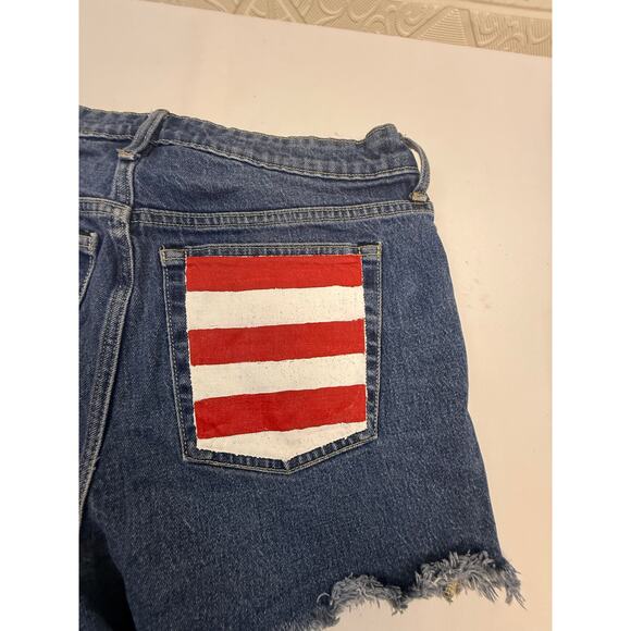 Free Assembly size 12 shorts denim USA stars strips on pockets distressed hem - Picture 8 of 15